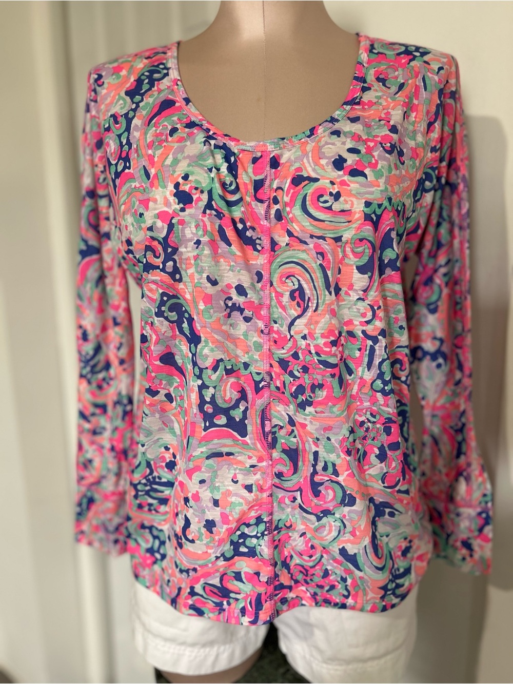 Lilly Pulitzer Pink Navy Mint Swirl Long Sleeve Tee